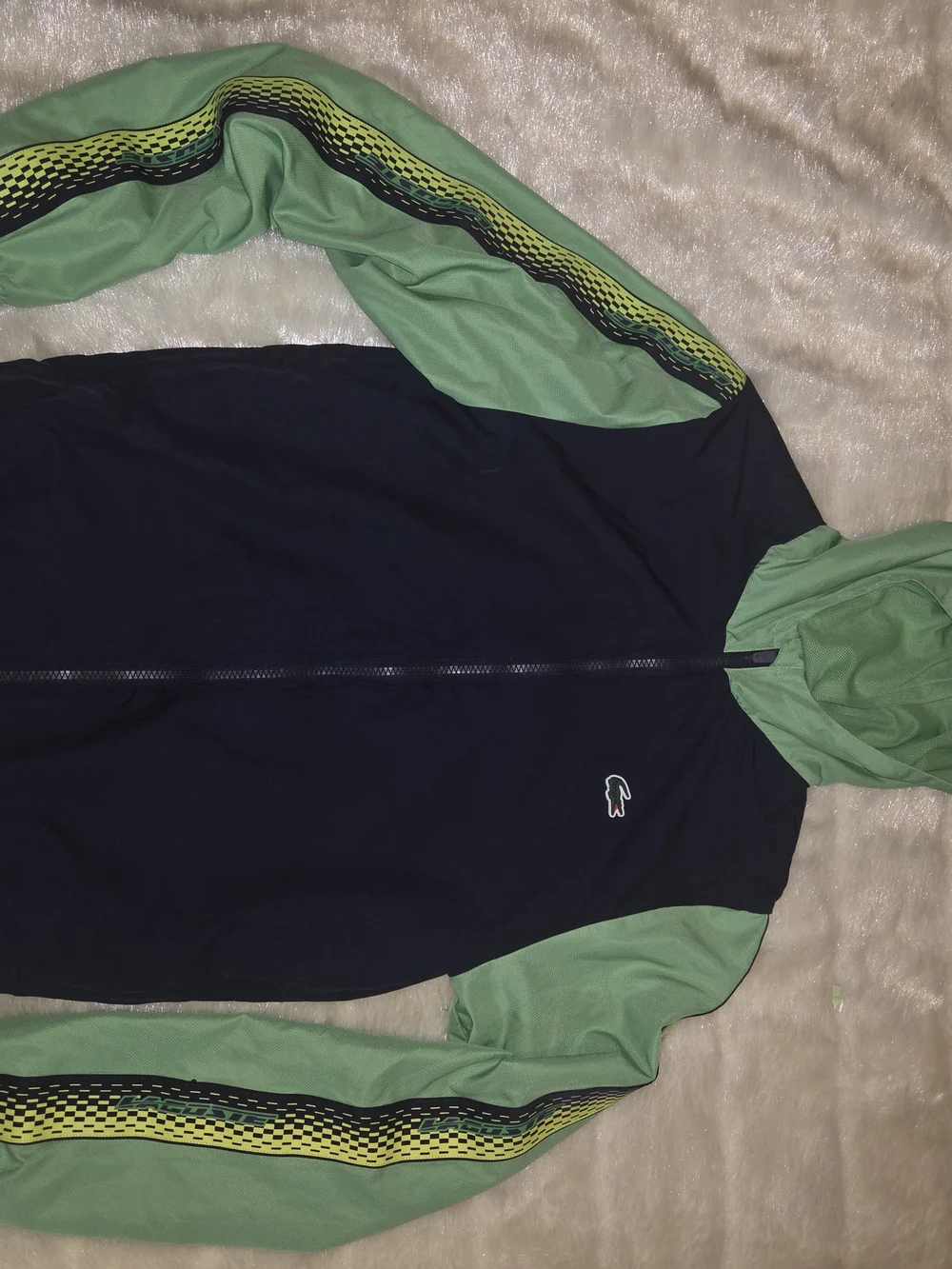 Lacoste Navy Jacket with Mint Green Hood & Sleeves